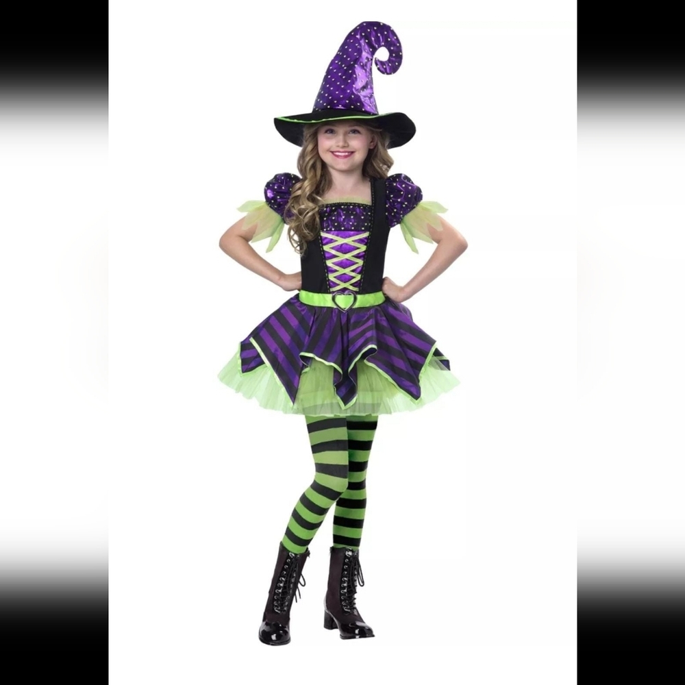 NWT Girls Witch Costume Pretty Potion Purple Black Striped Halloween 6/6X